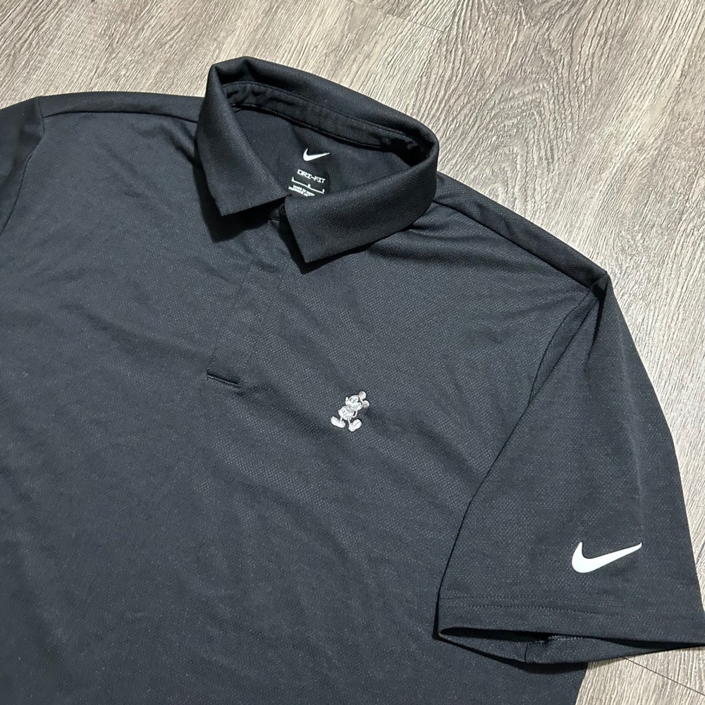 Nike Polo Shirt Large Black Disney Mickey Mouse Dri-FIT Short Sleeve Golf Mens